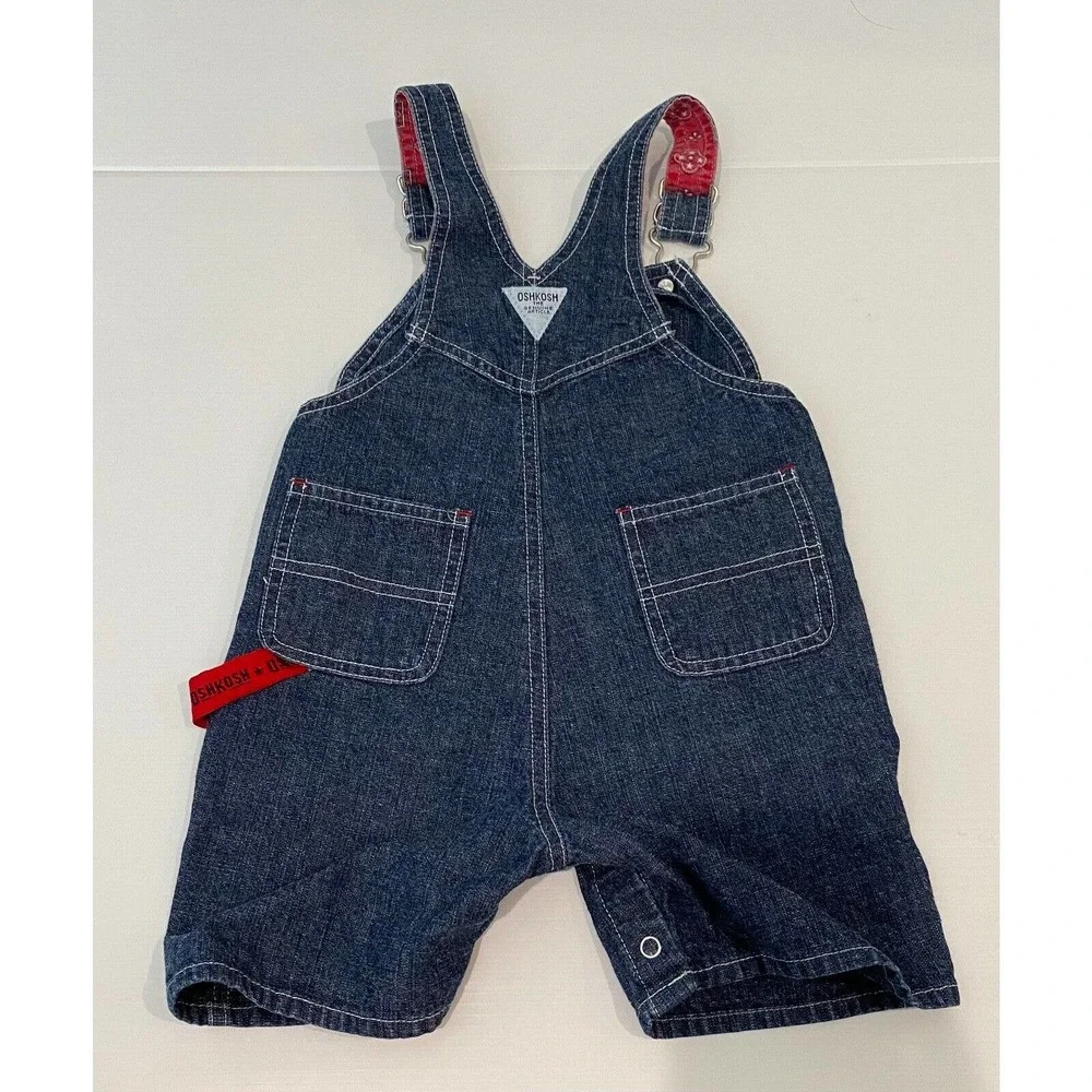 Osh Kosh B'Gosh Kids Toddler Dark Denim Overall Bib 18 mos Stars Red Vtg